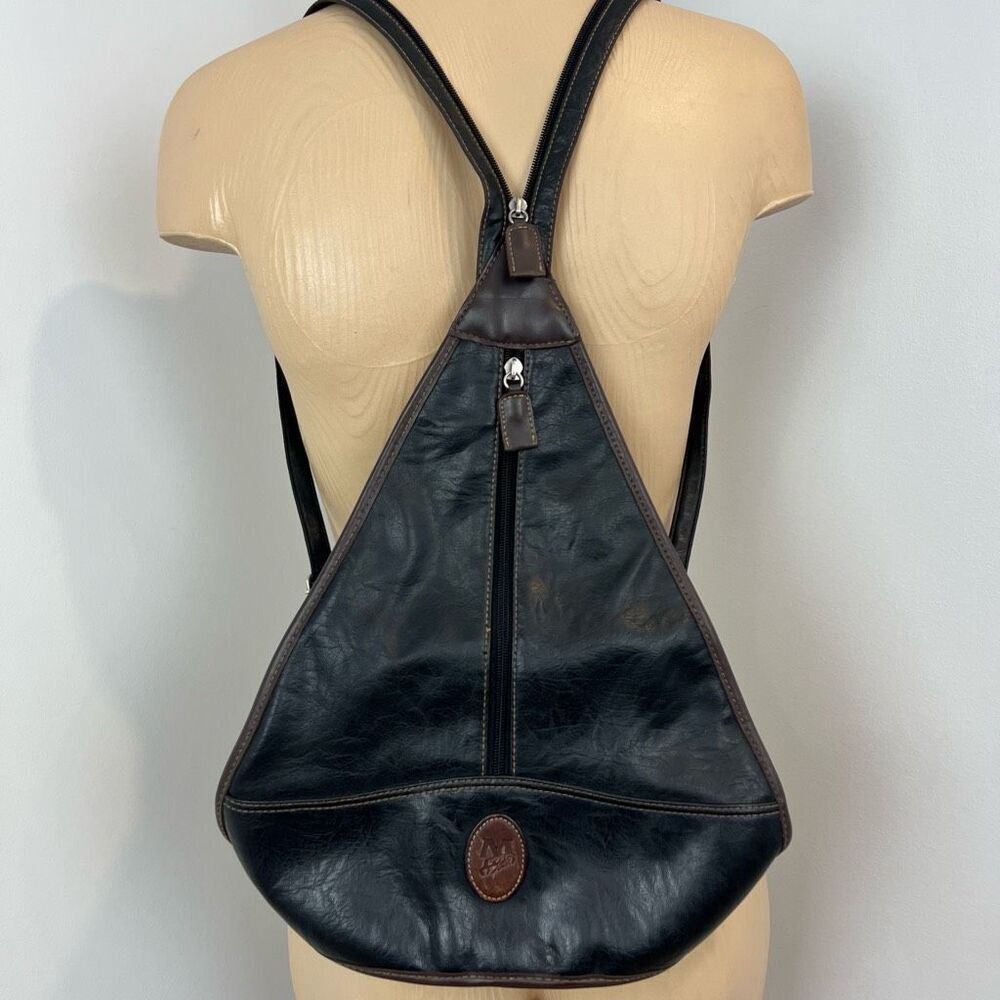 Vintage Mouflon Women’s Black Genuine Leather Bag Backpack Shoulder Zip Travel